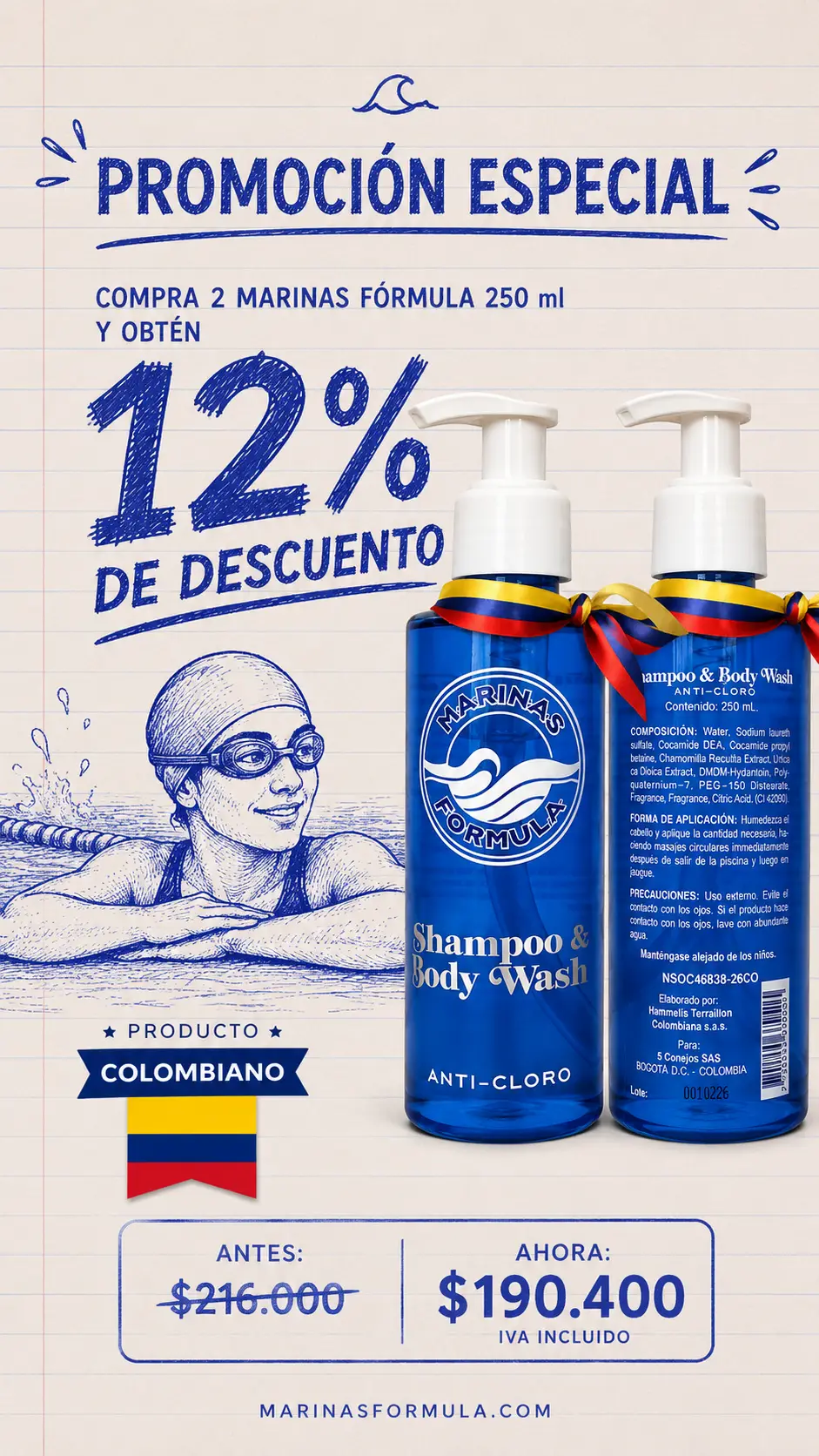 2x Marinas Formula Shampoo Body Wash
